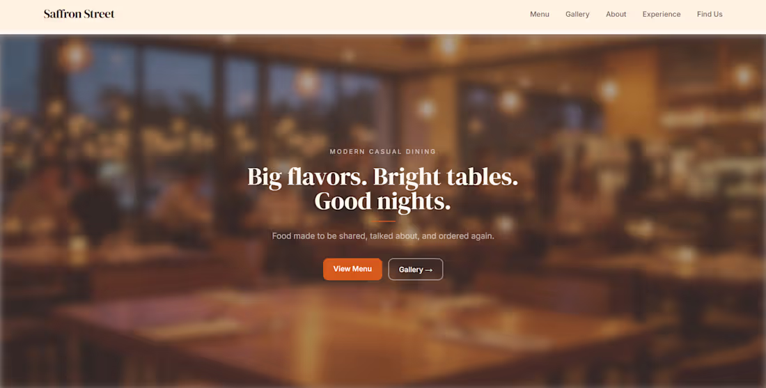 Cover image for Modern Casual Dining Restaurant Website