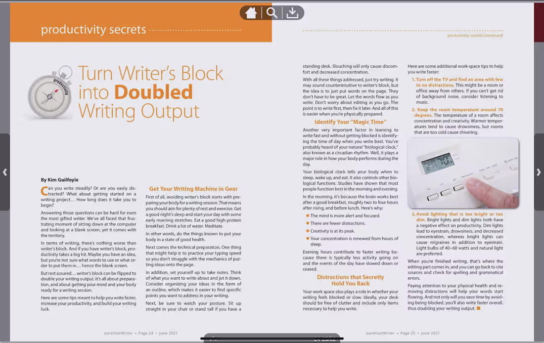 Cover image for 2021 Article in Barefoot Writer Magazine by AWAI Expert