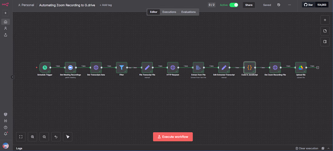 Cover image for I built a workflow on n8n that: - Retrieves latest Zoom meet...