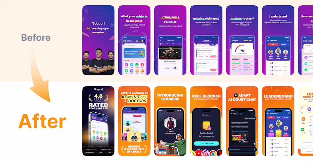 Cover image for Before: Static learning app previews After: Trust signals th...