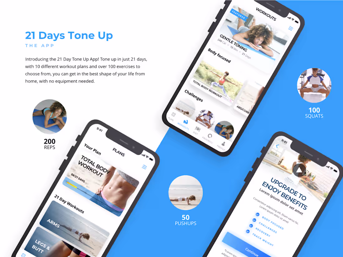 Cover image for Workouts - 21 Days Tone Up - UI/UX Design