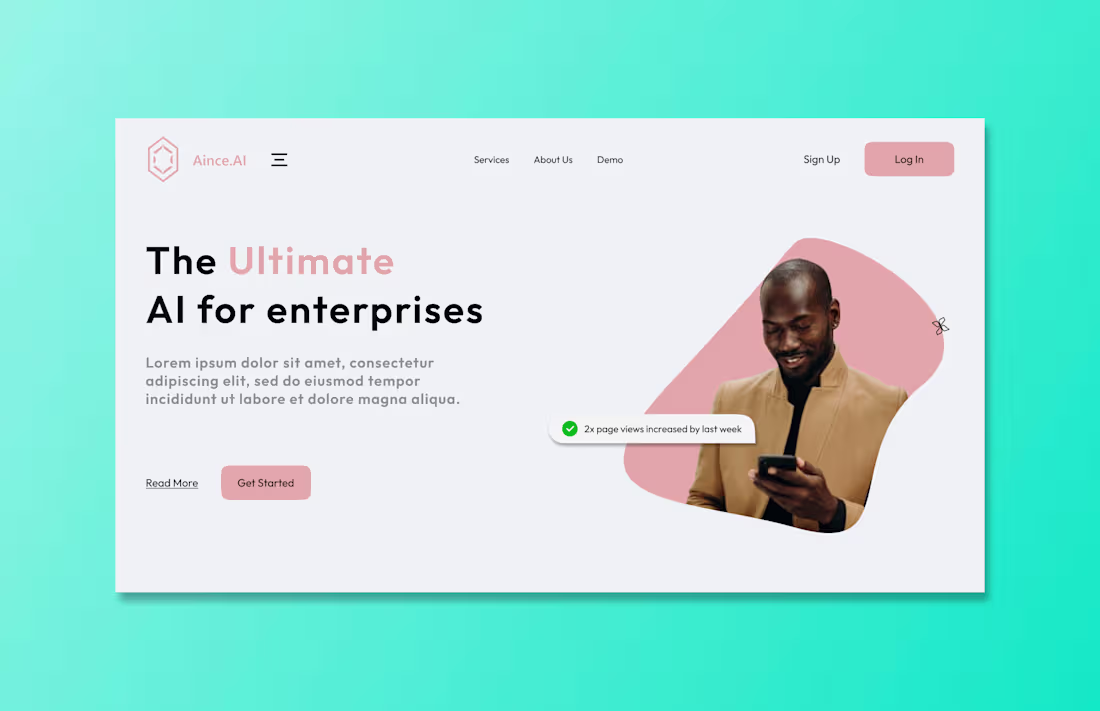 Cover image for Aince AI : Landing page of SaaS-based AI tool for enterprises.