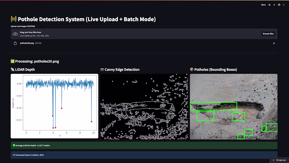 Cover image for Simulated Pothole Detection System 
