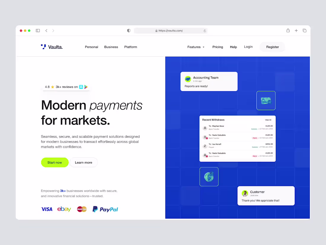 Cover image for Vaulta - Finance ⏐ Landing Page