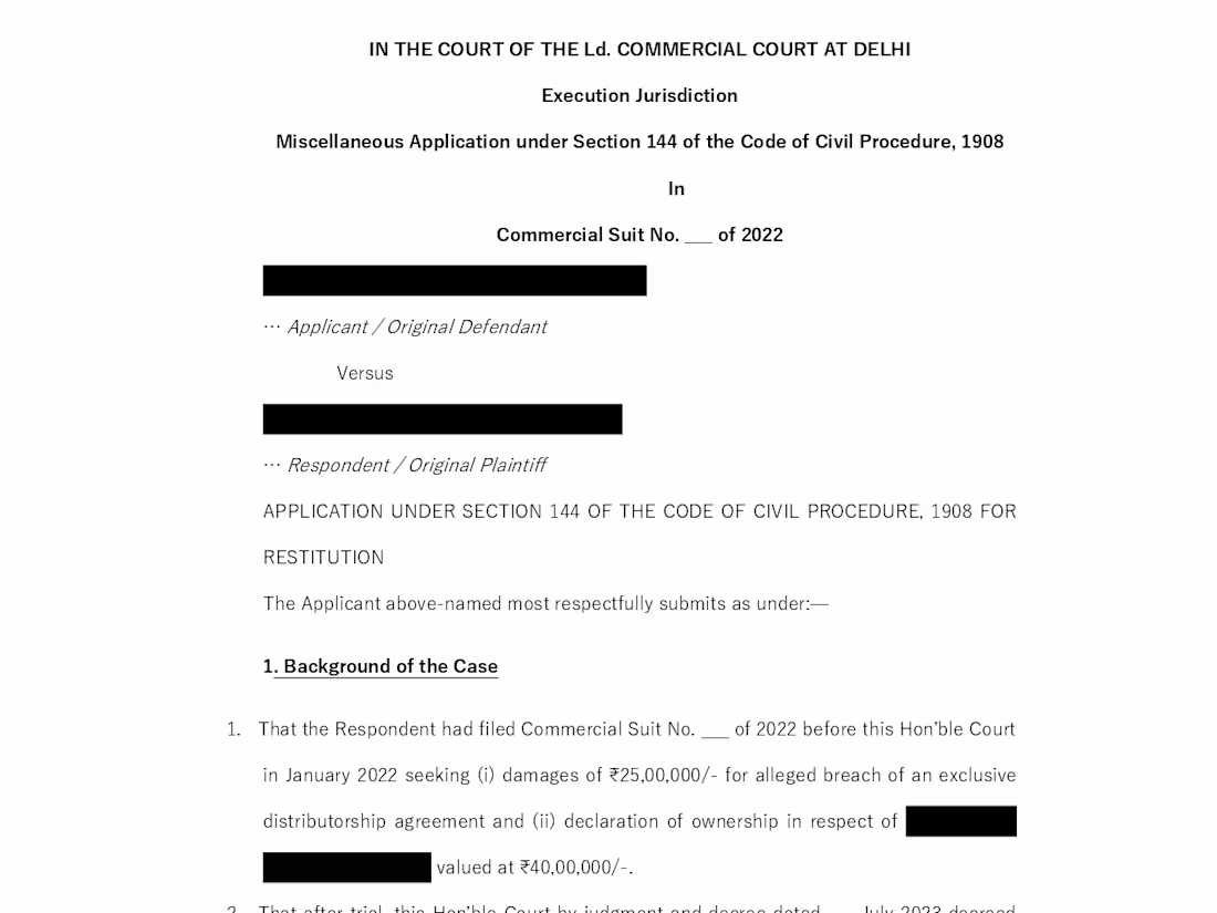 Cover image for Expertly Drafted Miscellaneous Application for Legal Restitu...