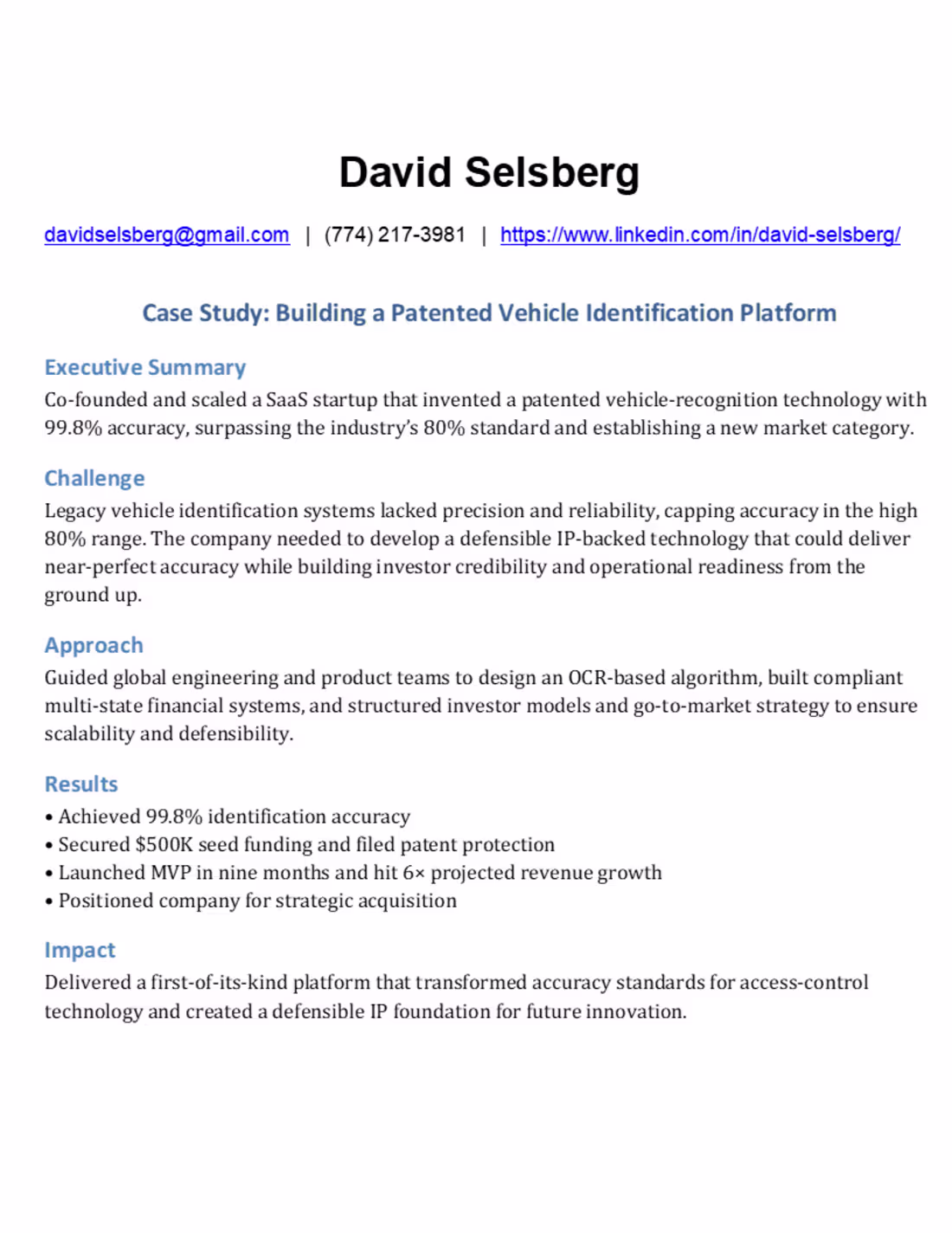 Cover image for Patented Vehicle Identification Platform