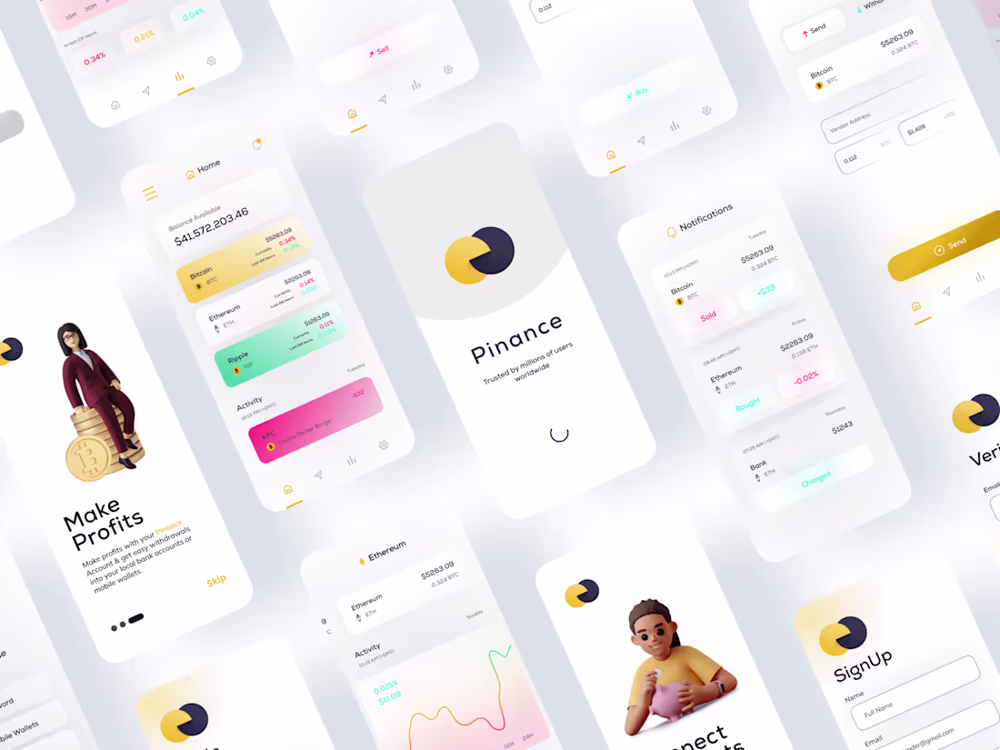 Cover image for Pinance - A Crypto Trading Mobile App - UI/UX Design - Figma
