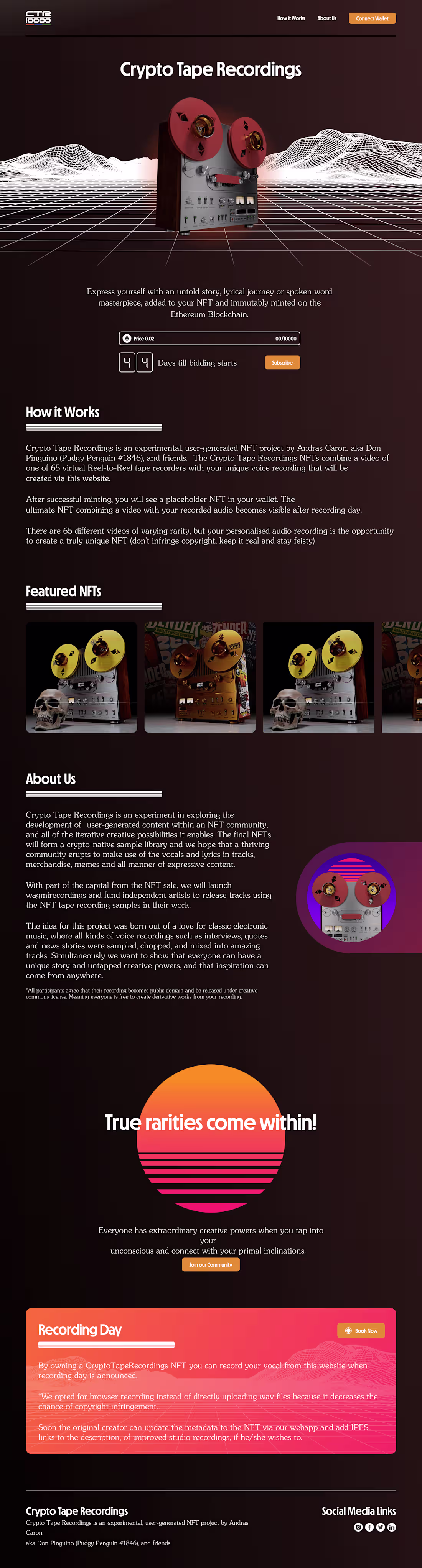 Cover image for Crypto Tape Recordings - NFT Landing Page Project