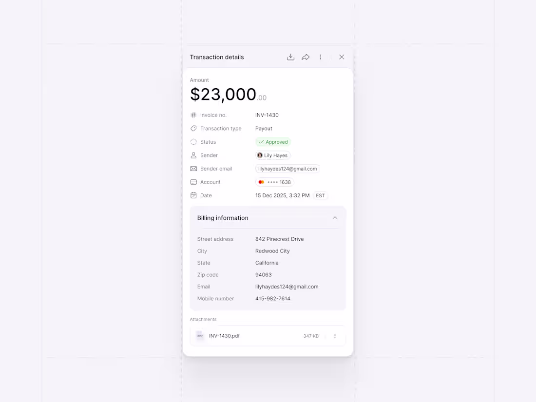 Cover image for Transaction details. UI element from