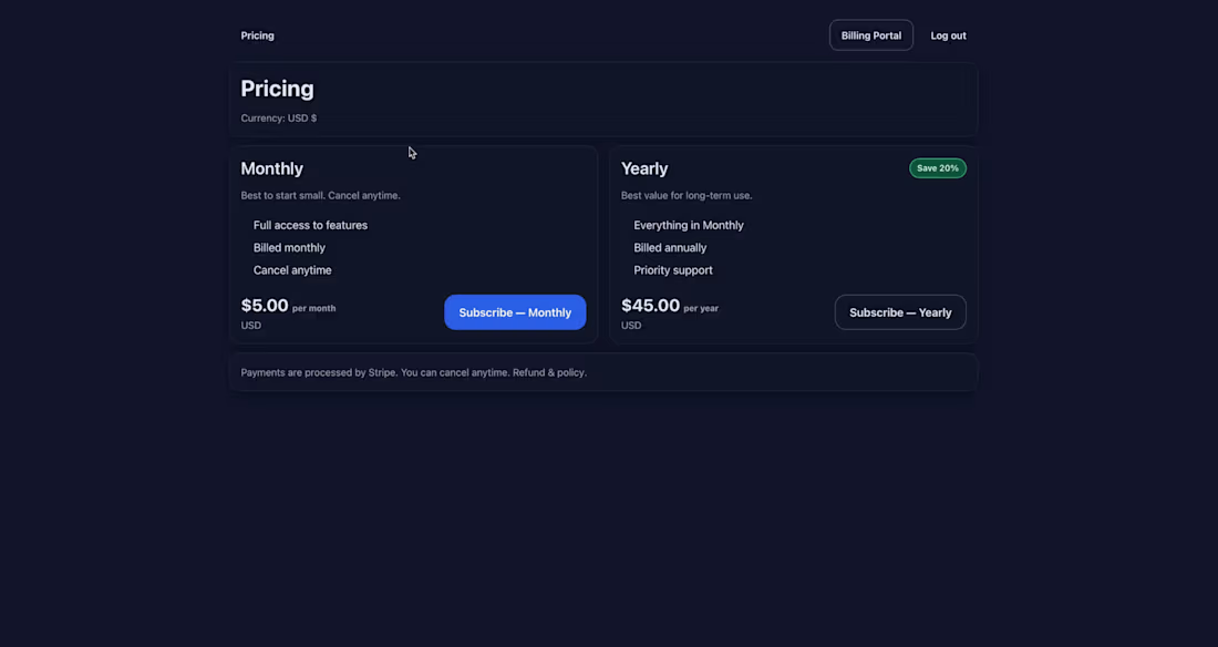 Cover image for Stripe Subscriptions Setup (Next.js + Node.js)