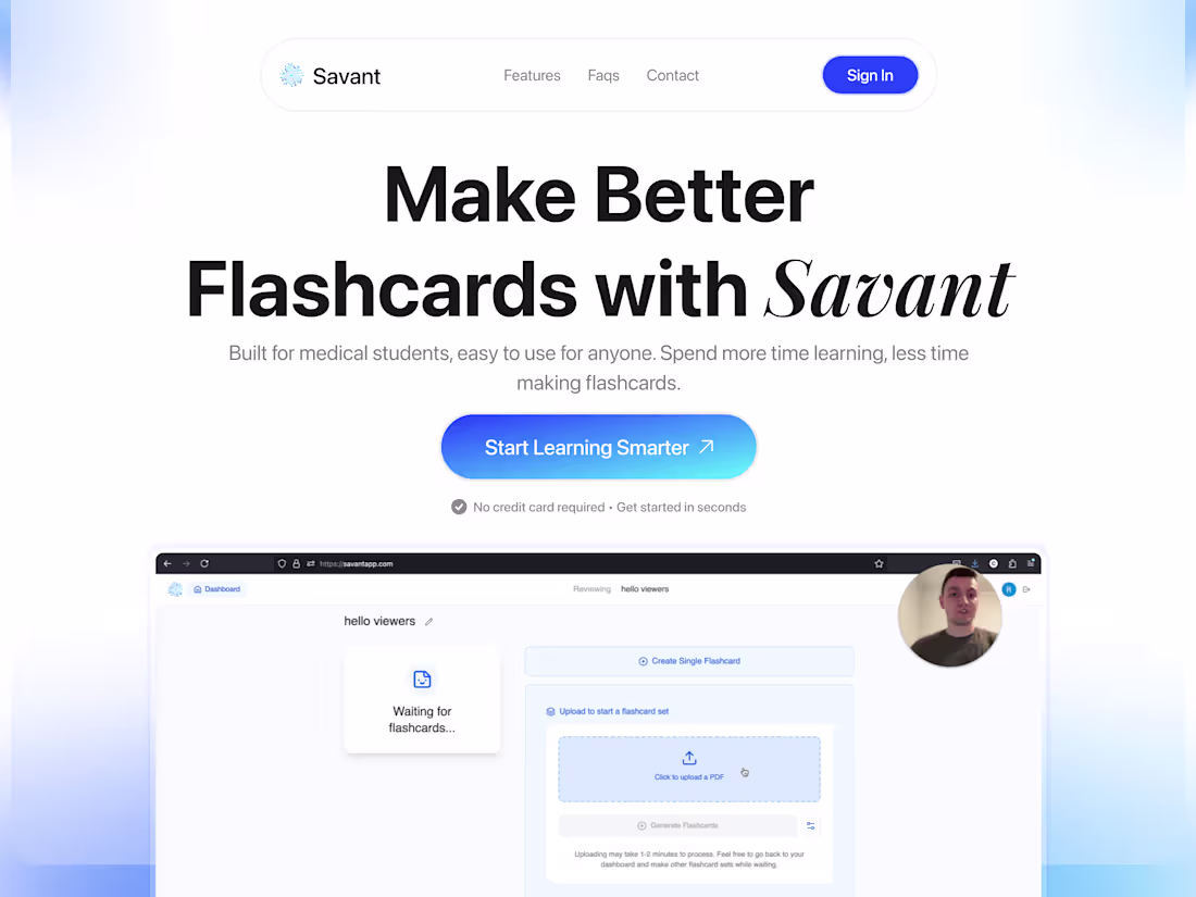 Cover image for 𝐒𝐚𝐯𝐚𝐧𝐭 𝐀𝐈 𝐏𝐨𝐰𝐞𝐫𝐞𝐝 𝐅𝐥𝐚𝐬𝐡𝐜𝐚𝐫𝐝 Website