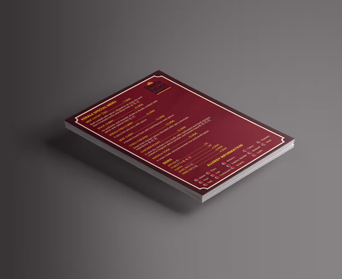 Cover image for Restaurant Menu Card Design - Sheela Palace