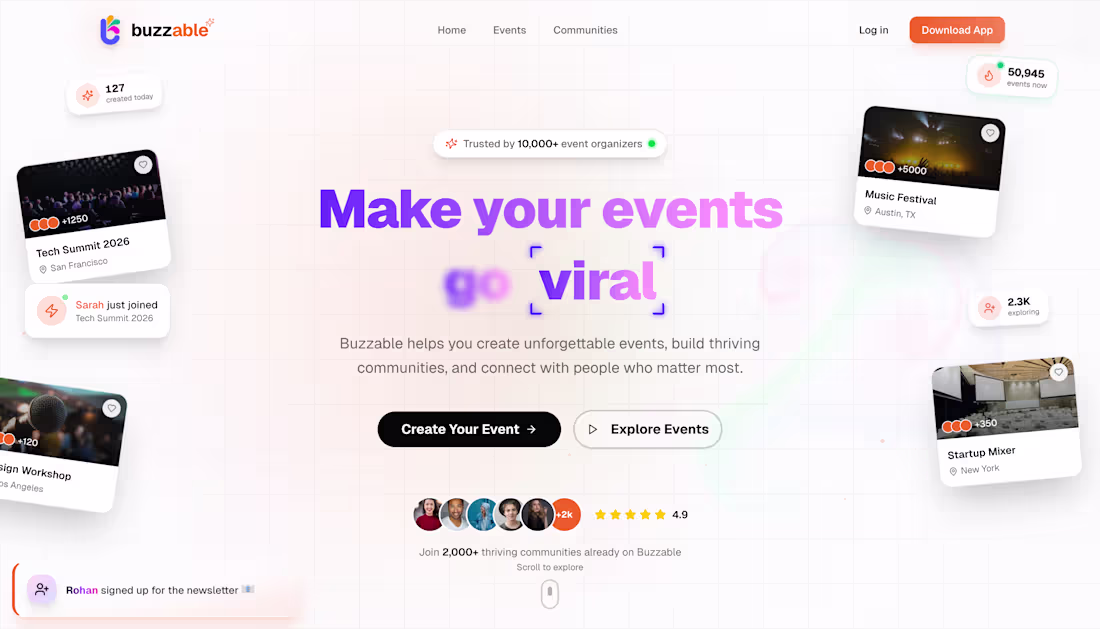 Cover image for A modern UI/UX revamp of the Buzzable events and communities...