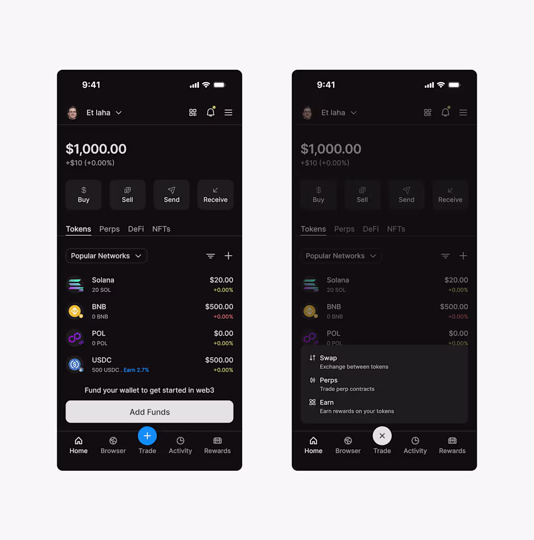 Cover image for A sleek dark mode crypto web3 app