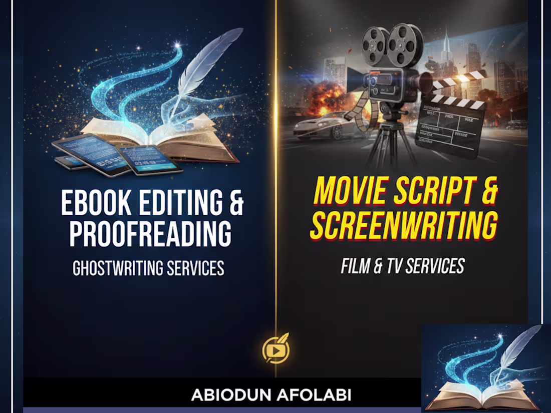 Cover image for  book editing & proofreading, movie script writer & ghostwriter