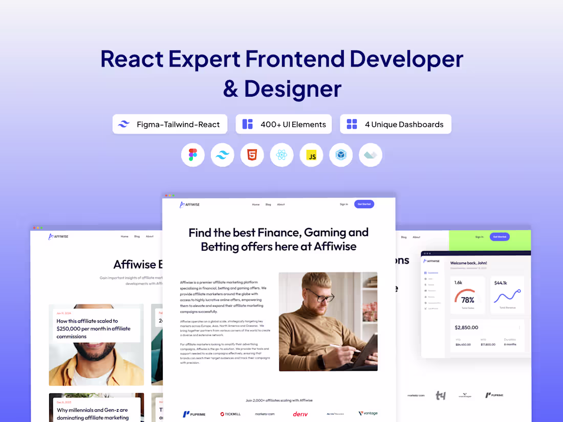 Cover image for React Frontend Dev & UI Designer (Figma + Tailwind + React)