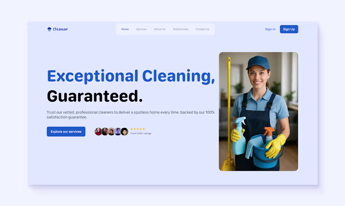 Cover image for Cleanar Cleaning Website Hero Design