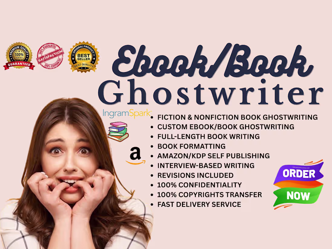 Cover image for Expert fiction & nonfiction eBook ghost writer, plagiarism free
