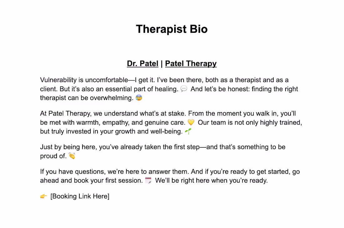 Cover image for Sample Therapist Bio