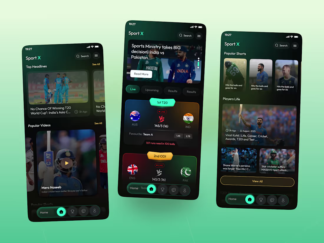 Cover image for SportX – Live Cricket App UI