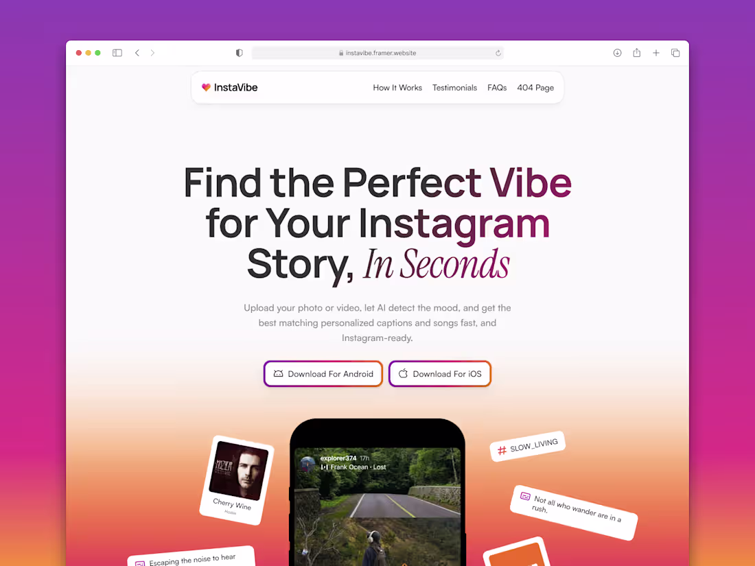 Cover image for InstaVibe: AI App Landing Page Design