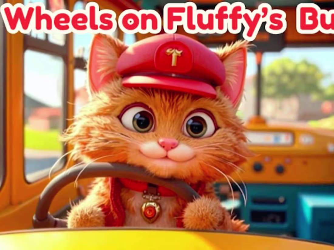 Cover image for 🎶 The Wheels on Fluffy's Bus Go Round and Round | Fun Kids Son…