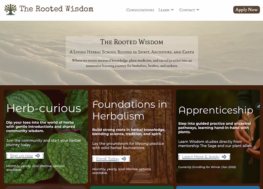 Cover image for The Rooted Wisdom school of Herbalism