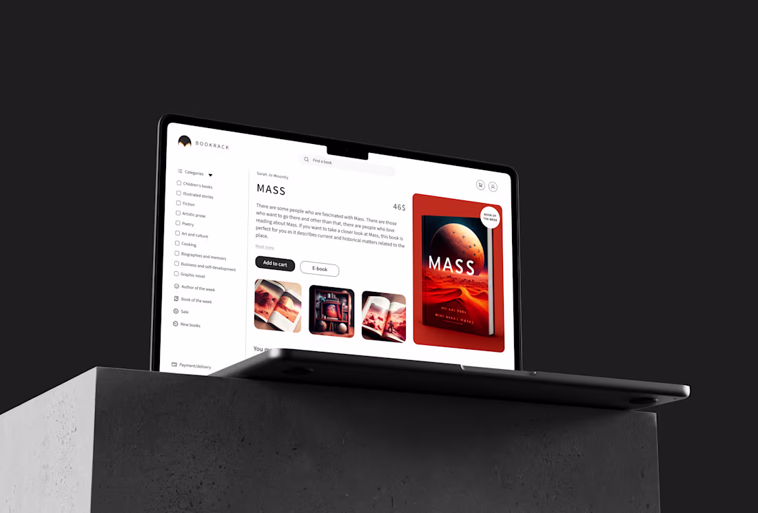 Cover image for BOOKRACK - a store with a wide range of books