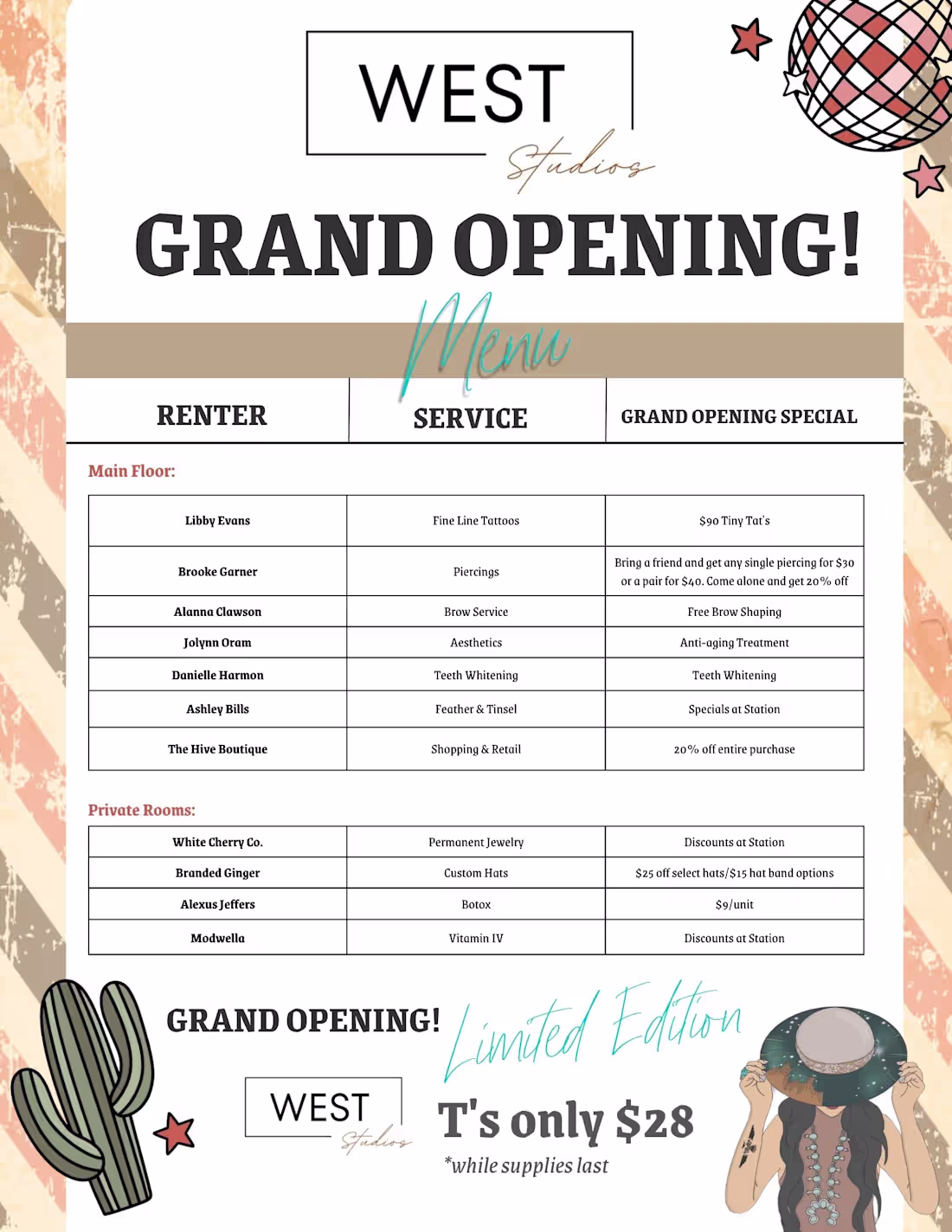 Cover image for Studio Grand Opening Menu