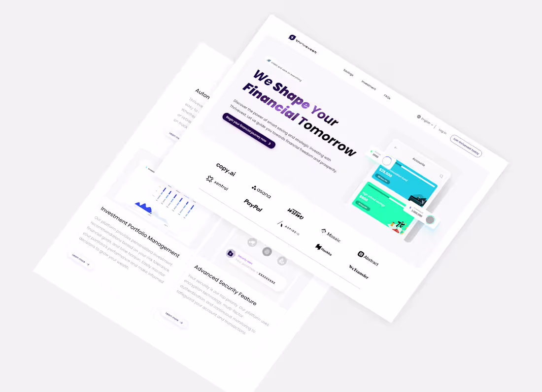 Cover image for Thrivevest- Responsive Fintech Landing Page
