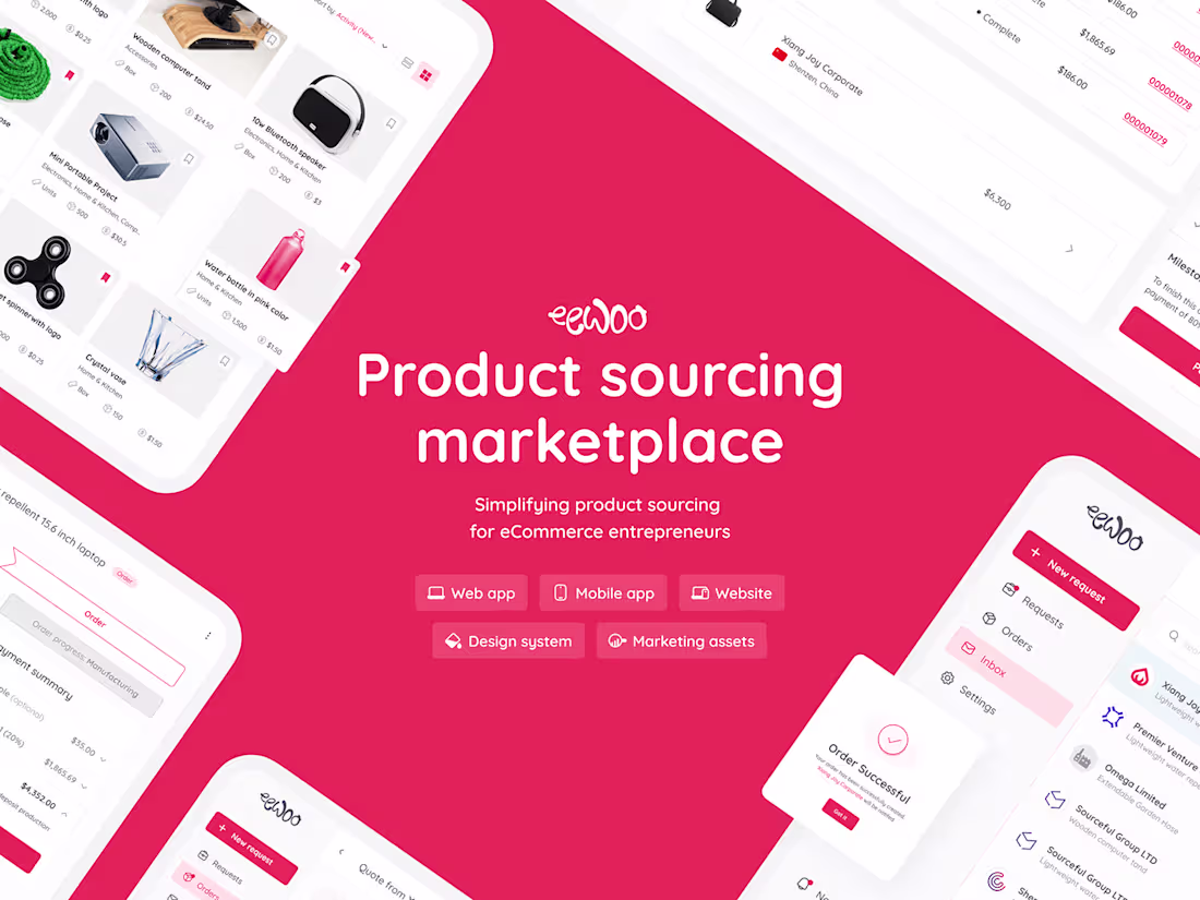 Cover image for Eewoo. SaaS web app Sourcing products marketplace. UI/UX design