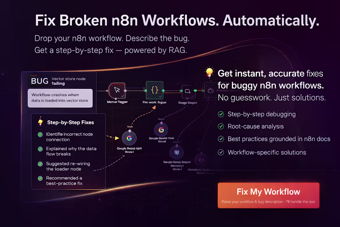 Cover image for A RAG-powered n8n Workflow Fixer that turns messy workflow e...