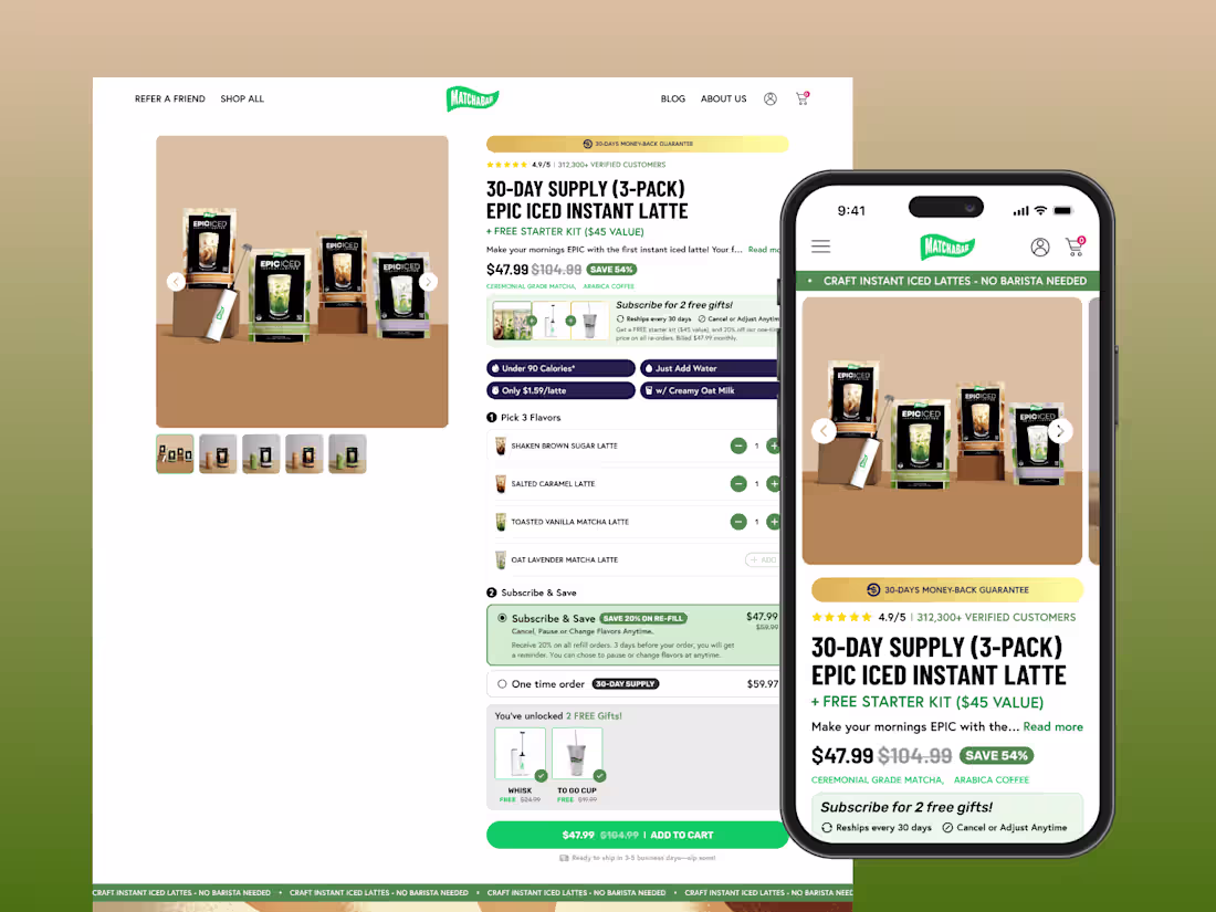 Cover image for Matchabar Epic Iced Latte Landing Page