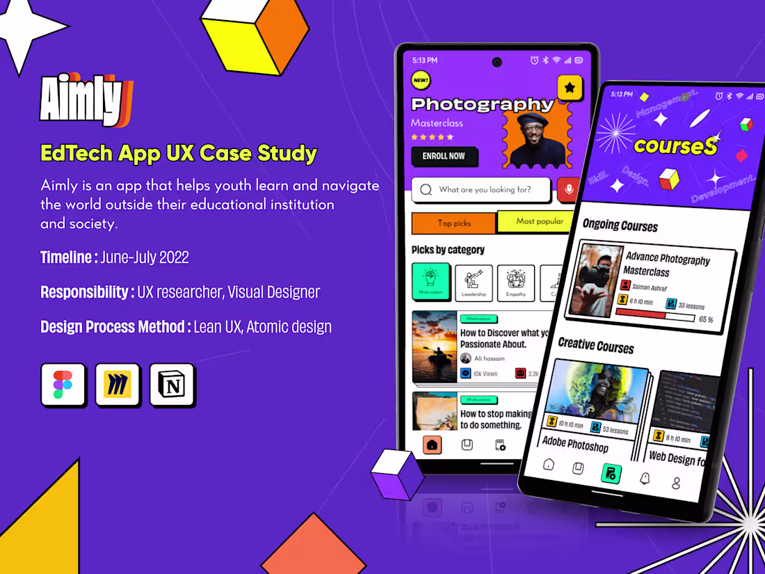 Cover image for Aimly - Neobrutalism Ed-Tech App UX UI case study
