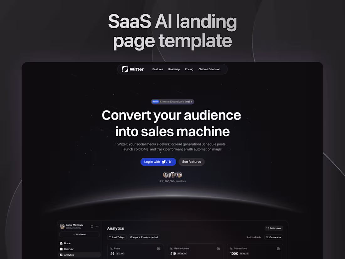 Cover image for Witter - SaaS, AI, Startup Framer template