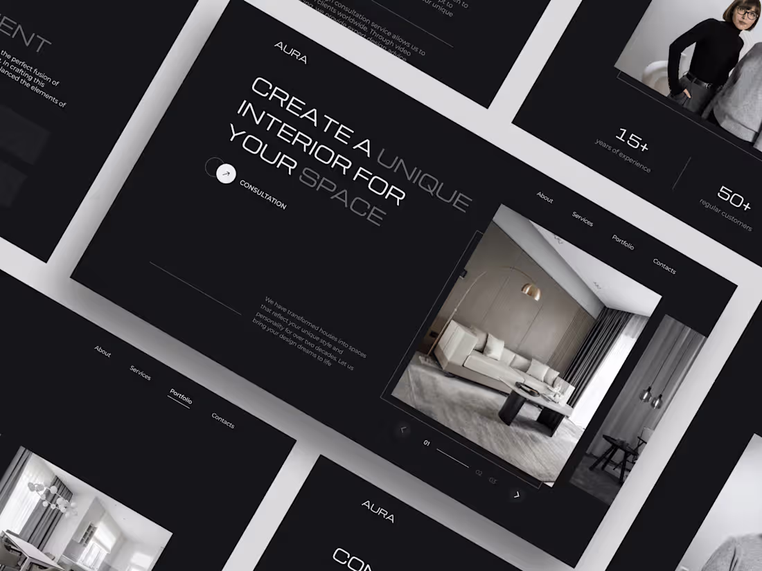 Cover image for Interior design studio website.  Design and Webflow development