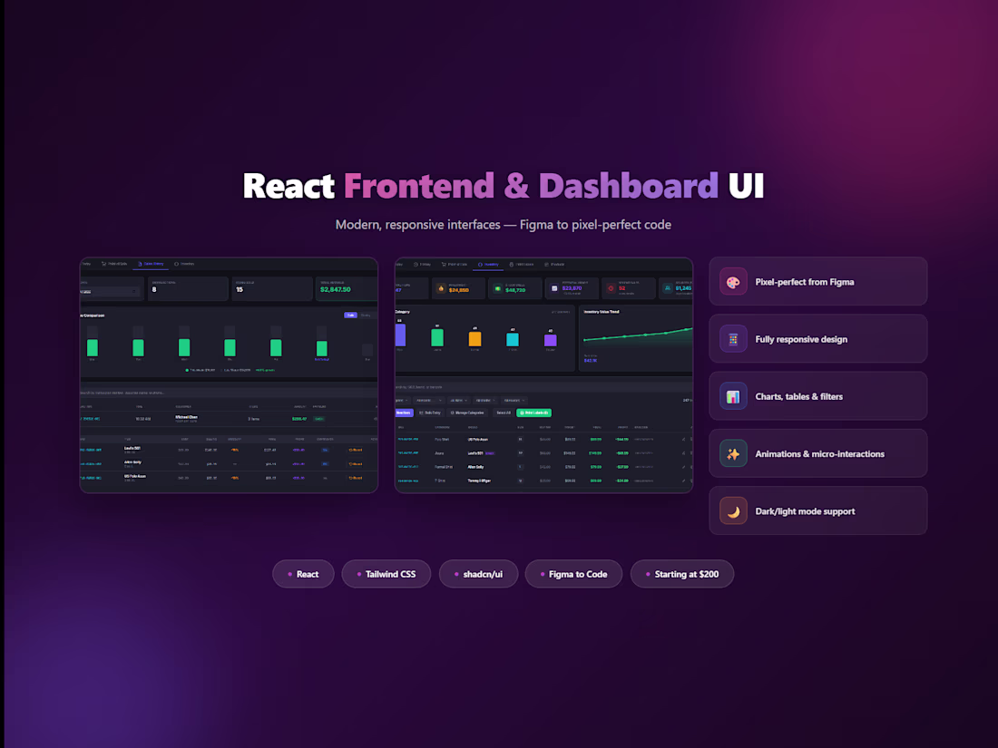 Cover image for React Frontend & Dashboard UI Development