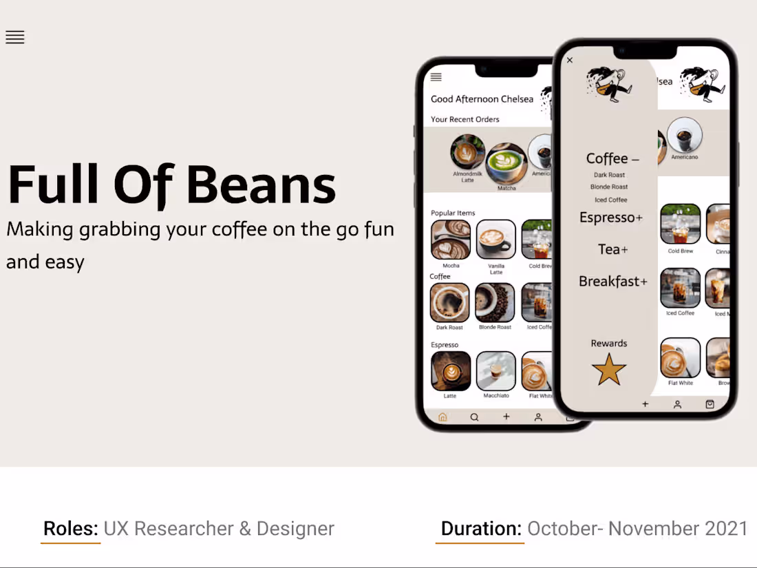 Cover image for Full Of Beans Cafe Mobile App Design