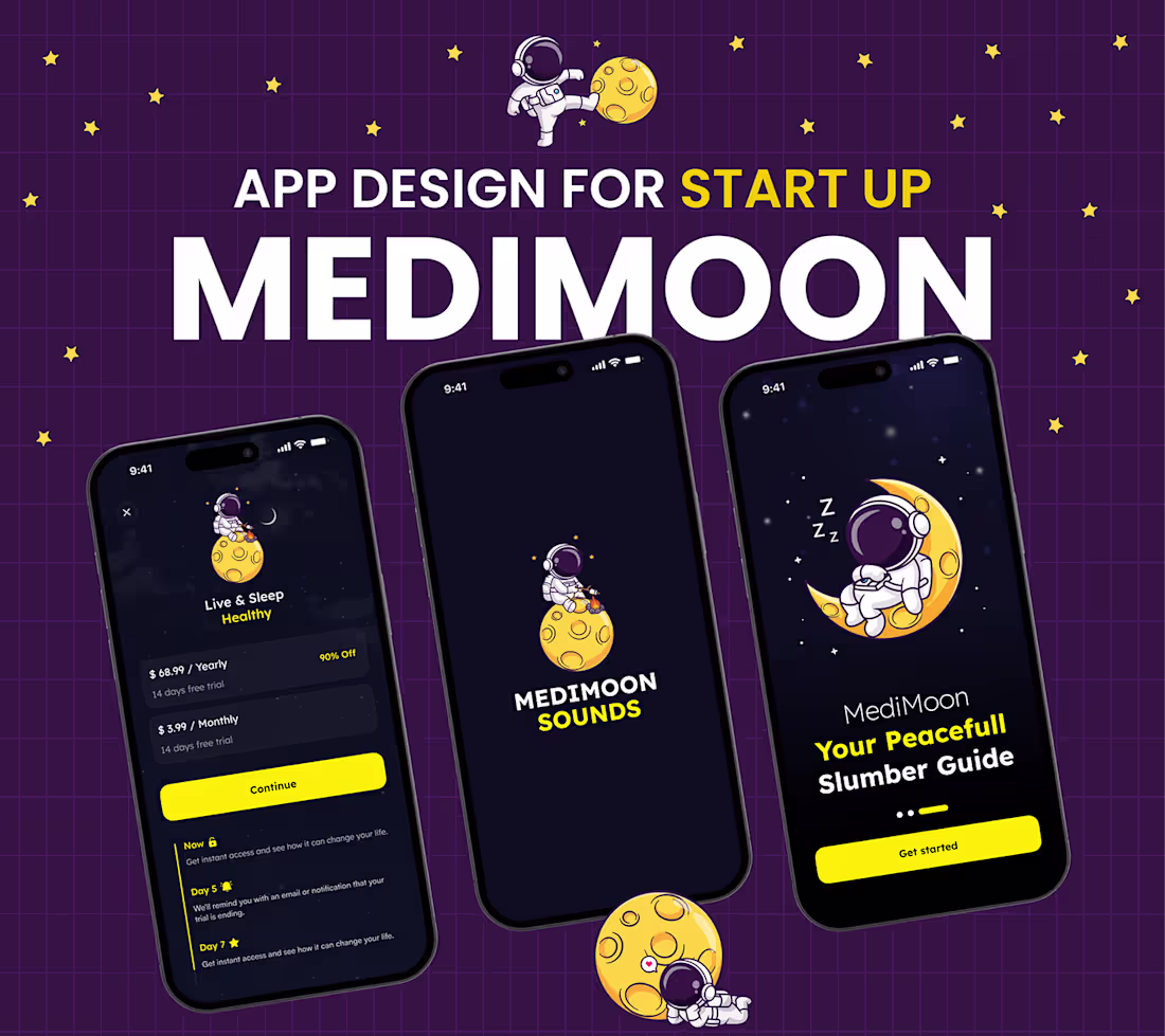 Cover image for 🌙 Meditation Mobile App Design for Startup - Medimoon :: Behan…