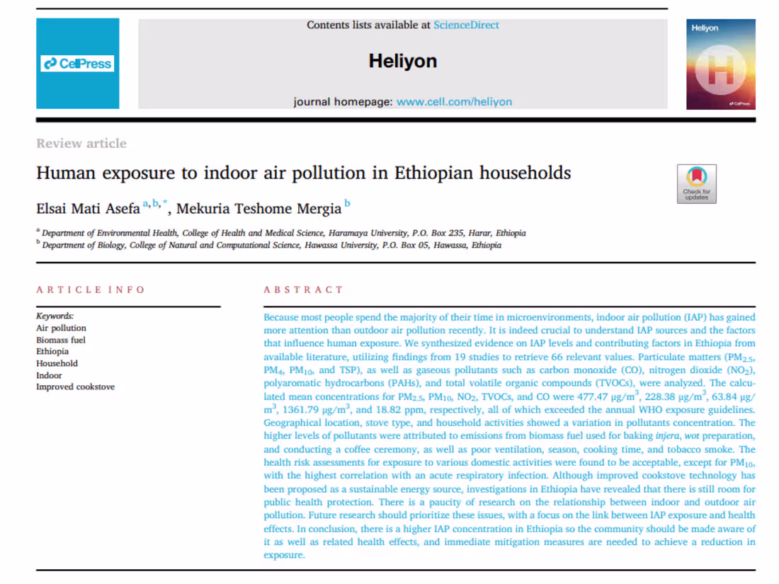 Cover image for Human exposure to indoor air pollution in Ethiopian households