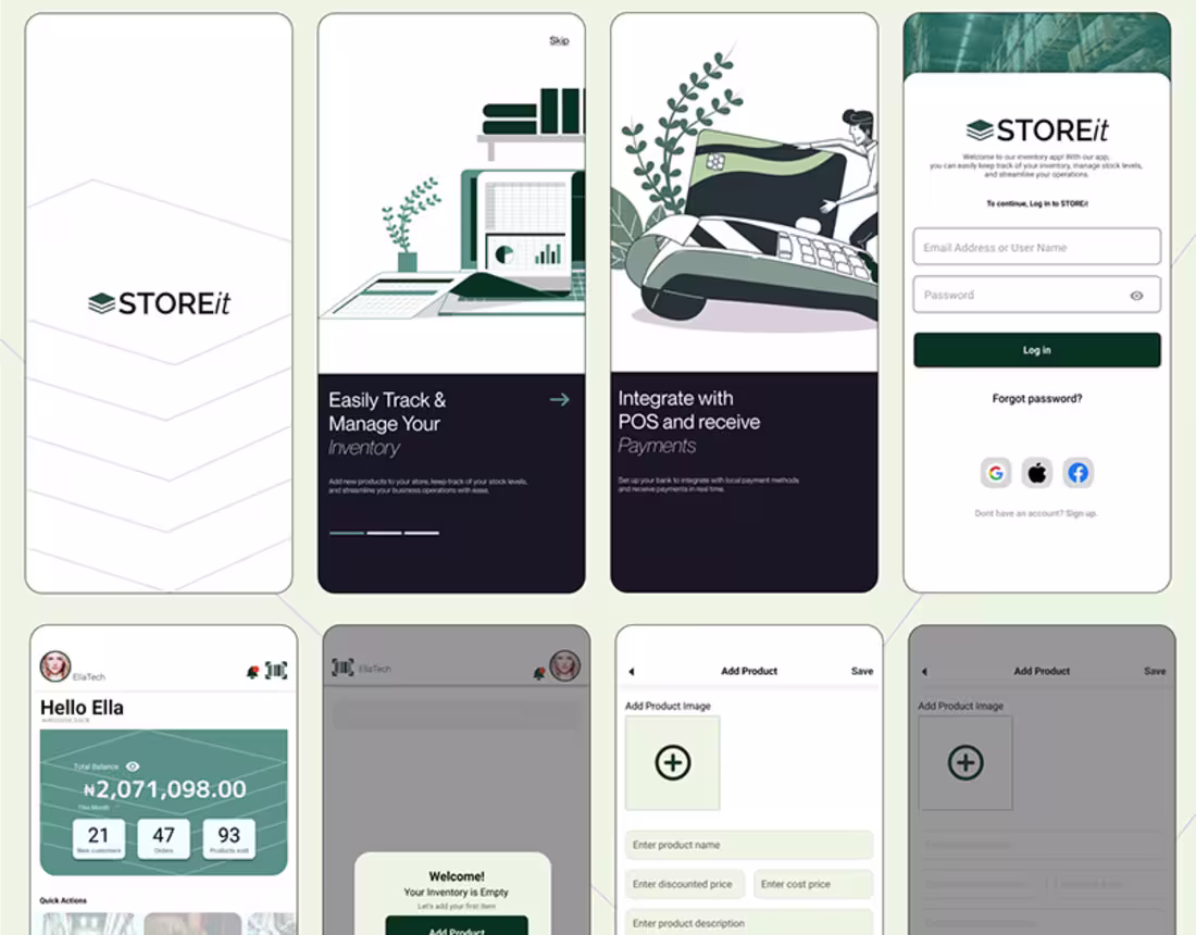Cover image for My very first CASE STUDY and UI/UX design (STOREit) on Behance
