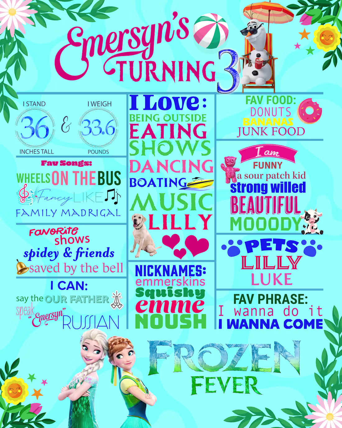 Cover image for Designed a colorful Frozen-themed milestone board for a litt...