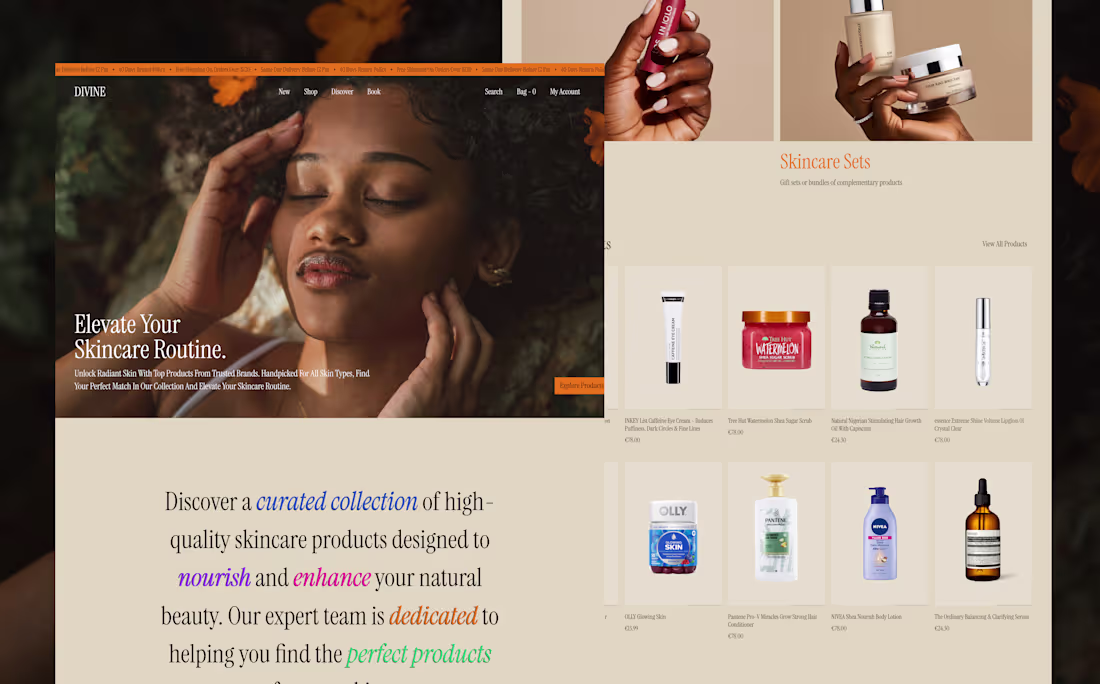 Cover image for Divine skincare landing page