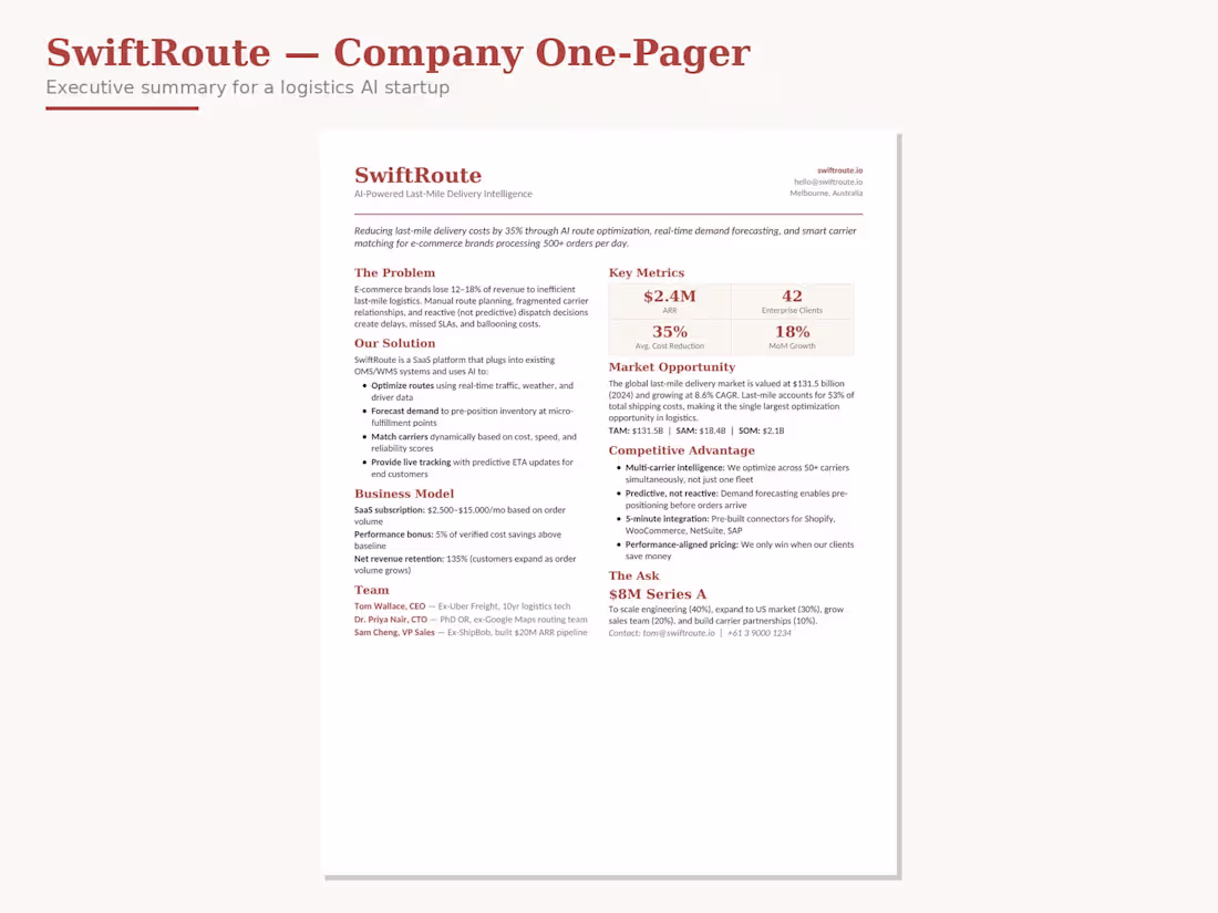 Cover image for Company one-pager for a logistics
