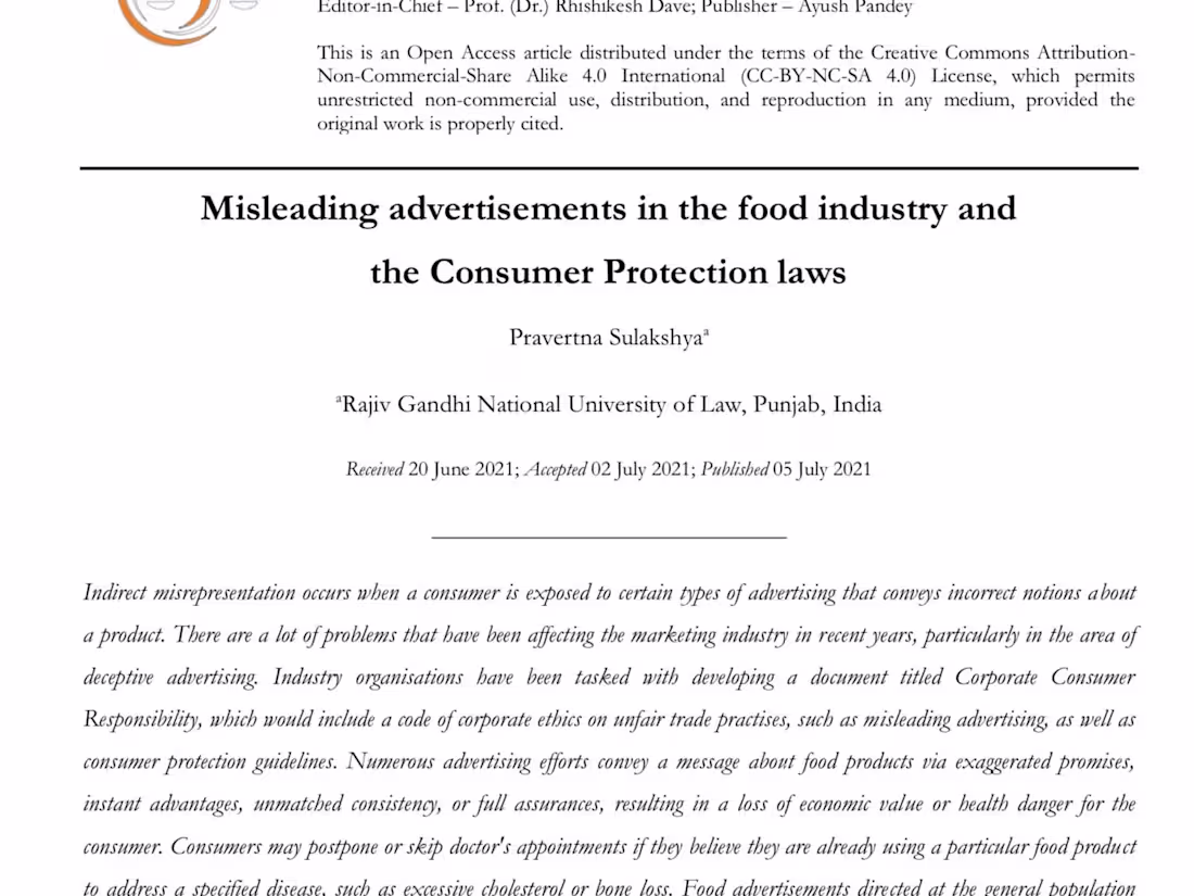 Cover image for Misleading advertisements in the food industry and