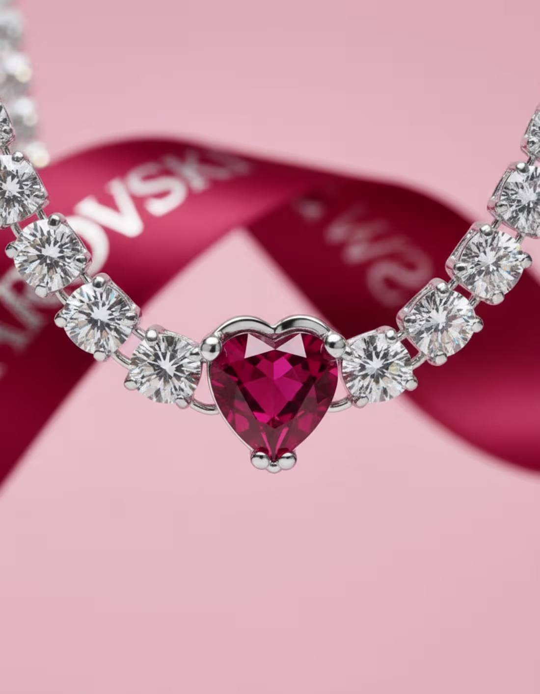 Cover image for Swarovski heart necklace Bright Valentine pink background, S...