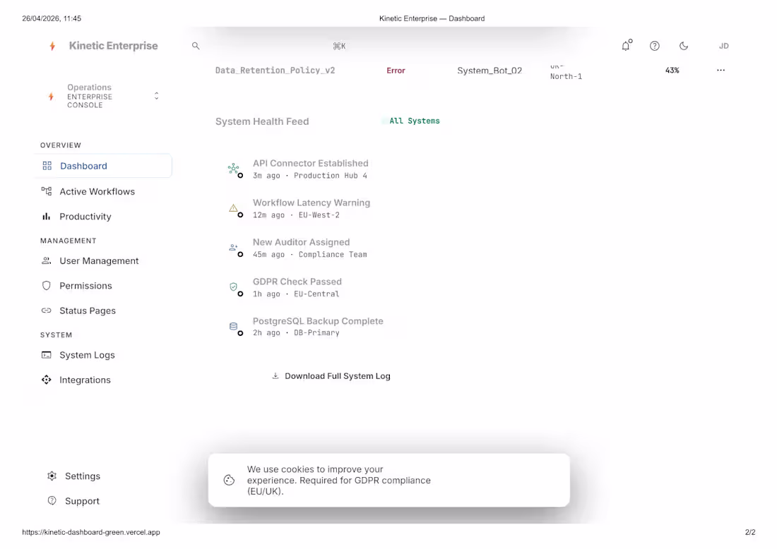 Cover image for Kinetic Dashboard — SaaS Front-End