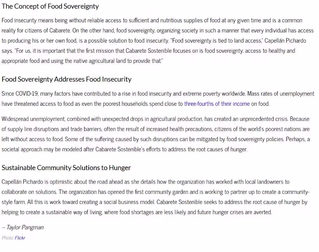 Cover image for An article for the Borgen Project on food insecurity in the ...