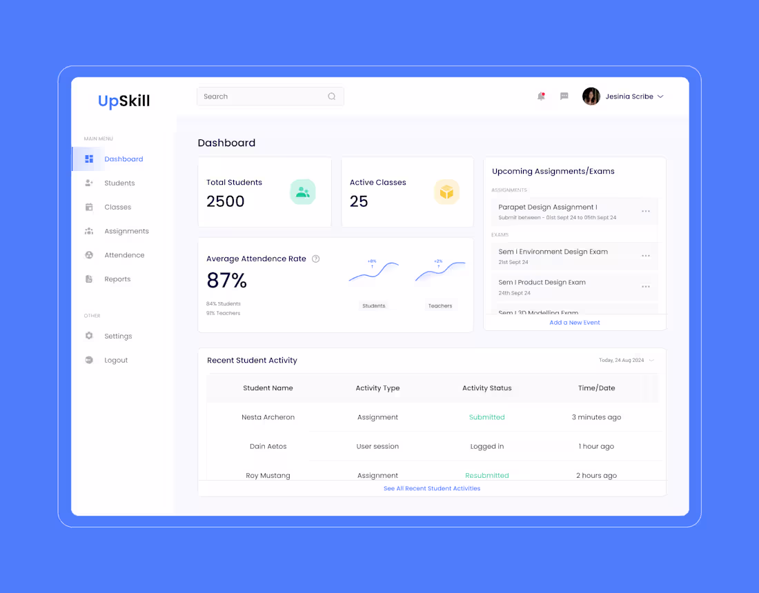Cover image for Dashboard Design for Student Management Online School
