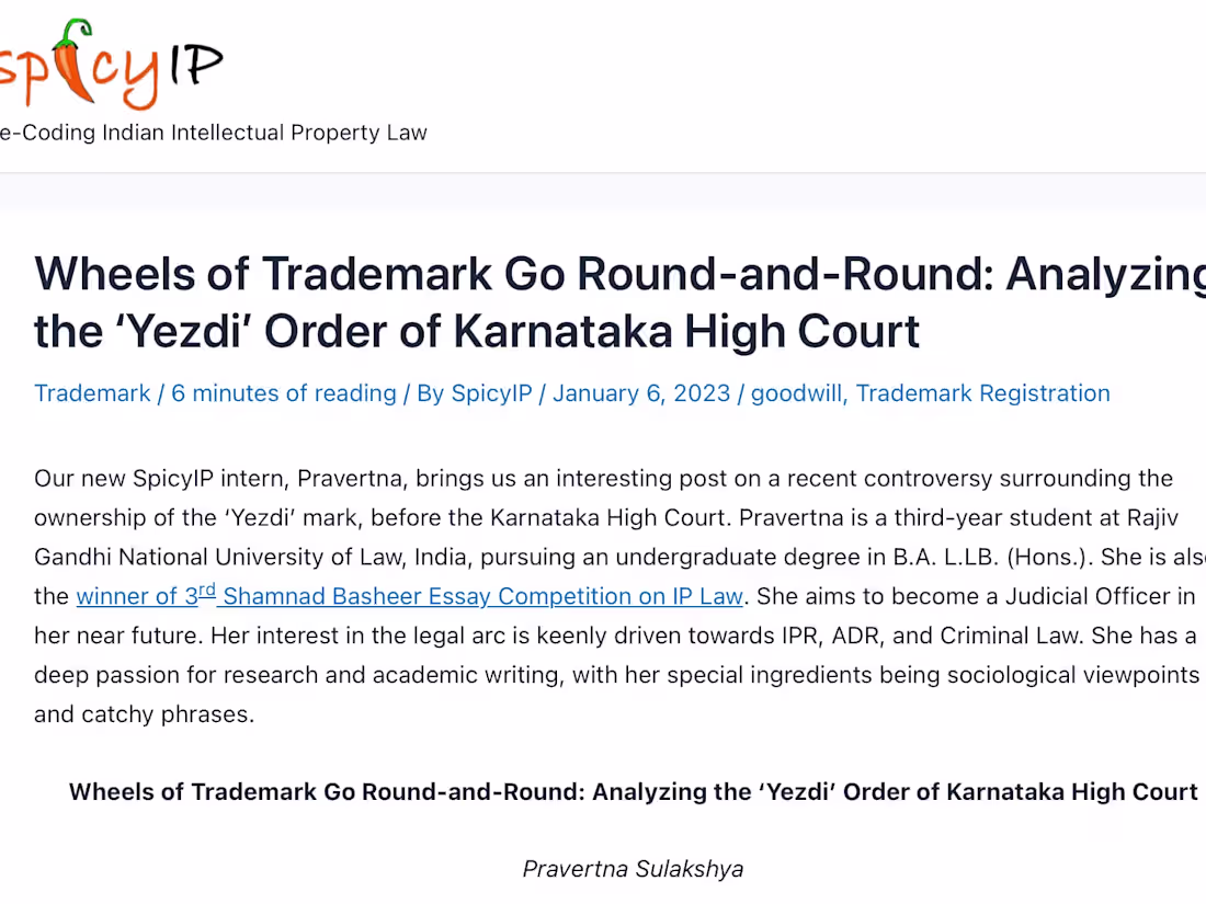Cover image for Wheels of Trademark Go Round-and-Round: Analyzing the ‘Yezdi’ O…